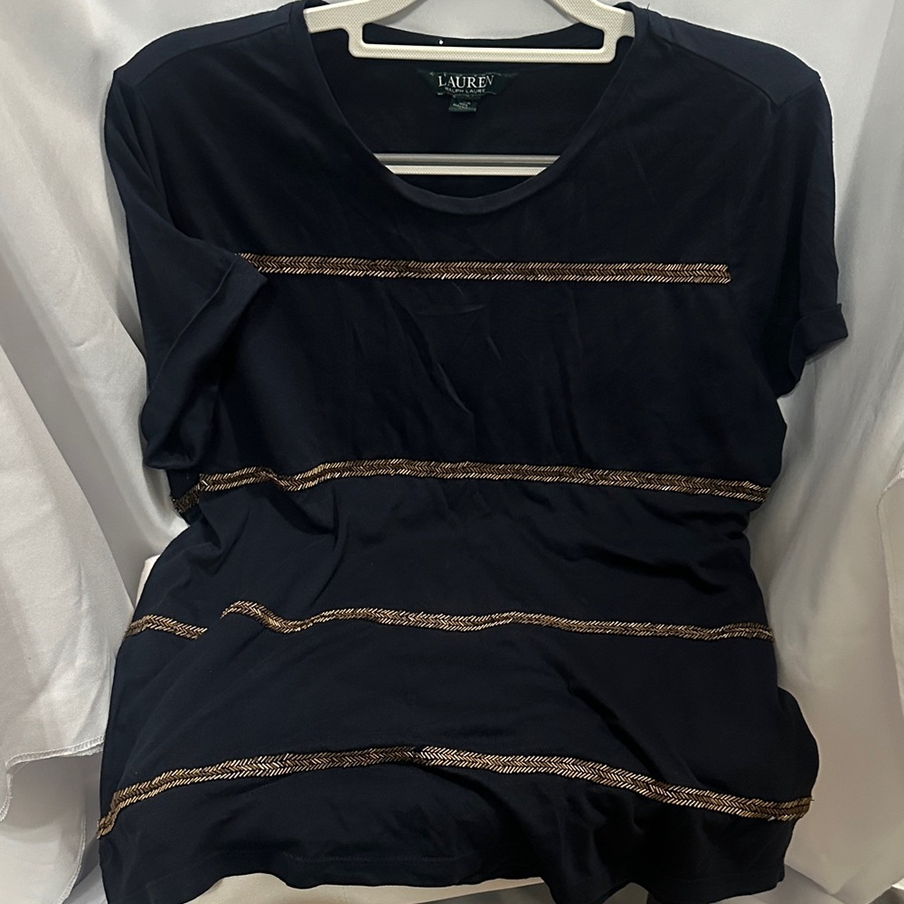 Ralph Lauren Navy Tee with Bronze Stripes